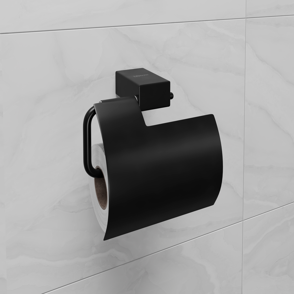 Держатель для туалетной бумаги Lemark SMOOTH LINE с крышкой, чёрный матовый