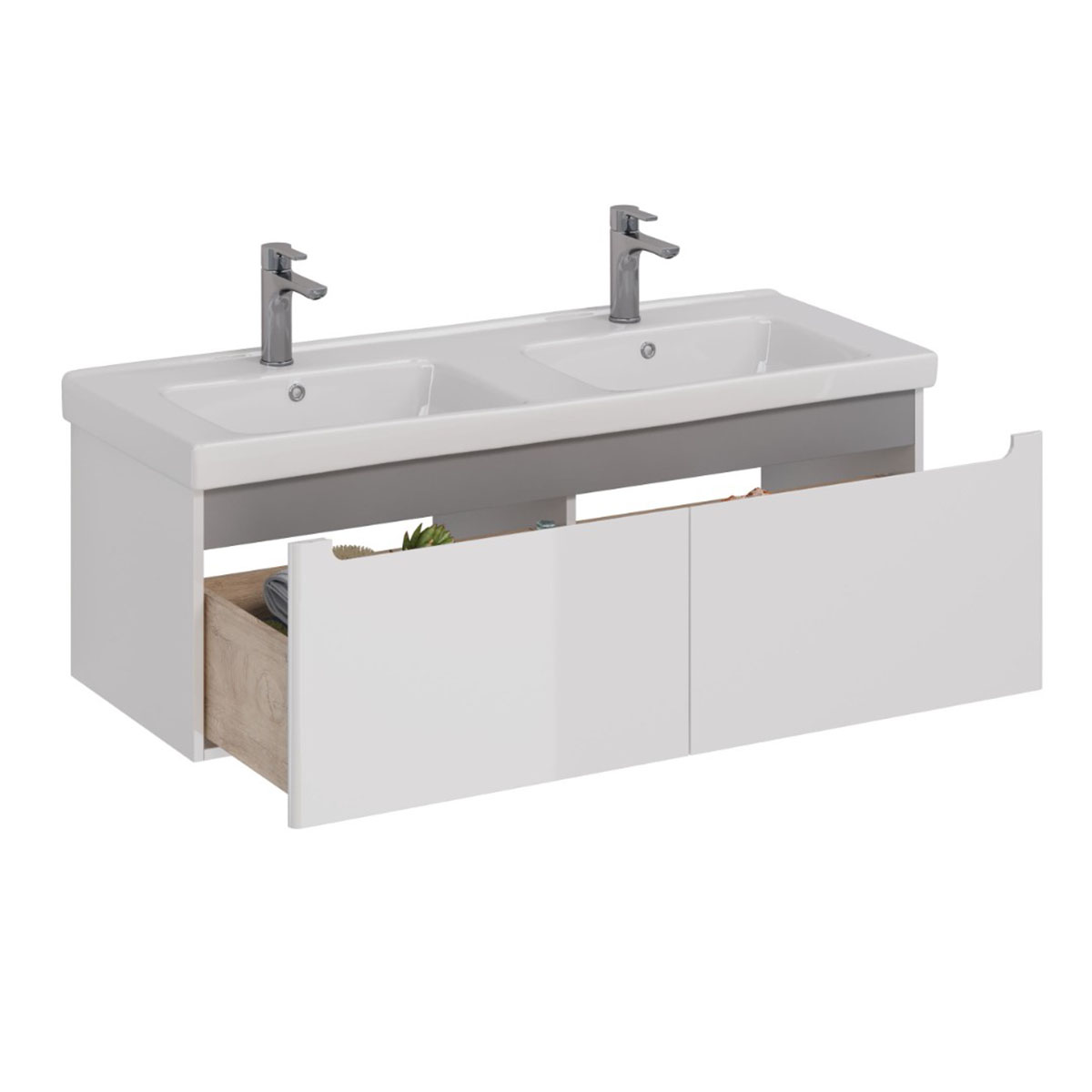 Тумба Lemark BUNO MINI 125 см под 2 раковины, подвесная, 2 ящика, цвет корпуса, фасада: Белый глянец Тумба Lemark BUNO MINI 125 см под 2 раковины, подвесная, 2 ящика, цвет корпуса, фасада: Белый глянец