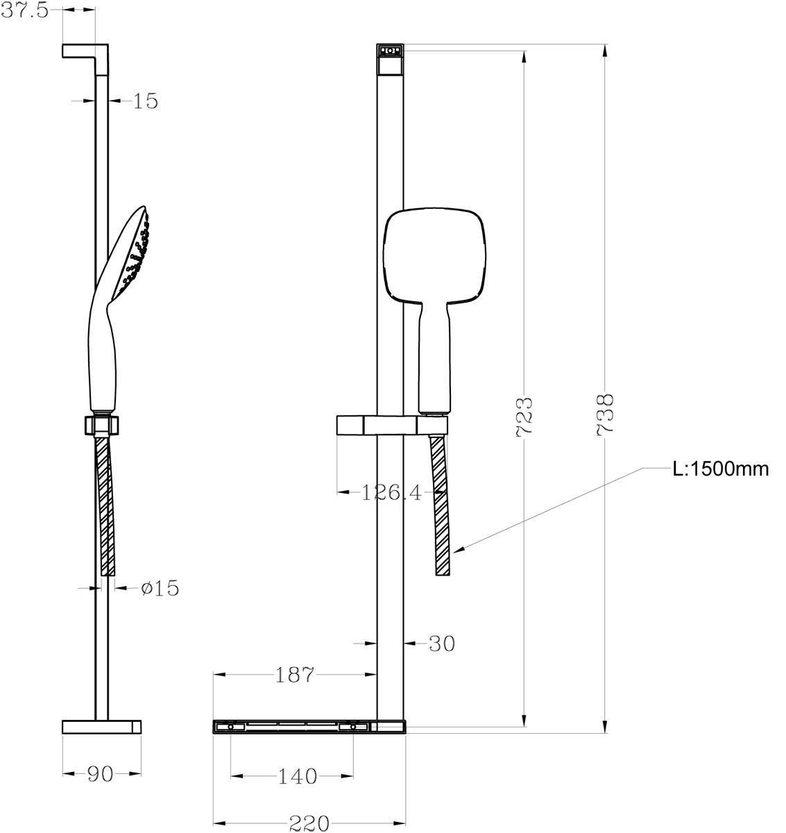 Душевой комплект Lemark LM8073C стойка душевая с лейкой 2-функц., полочкой и шлангом 1,5 м., хром