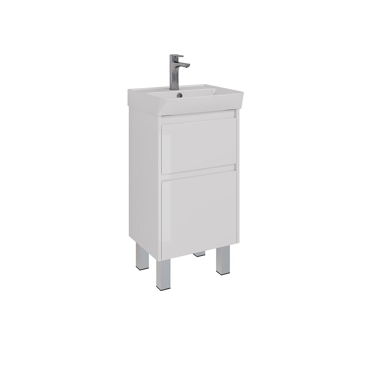 Тумба Lemark COMBI 45 см под 1 раковину, подвесная/напольная, 2 ящика, цвет корпуса, фасада: Белый глянец