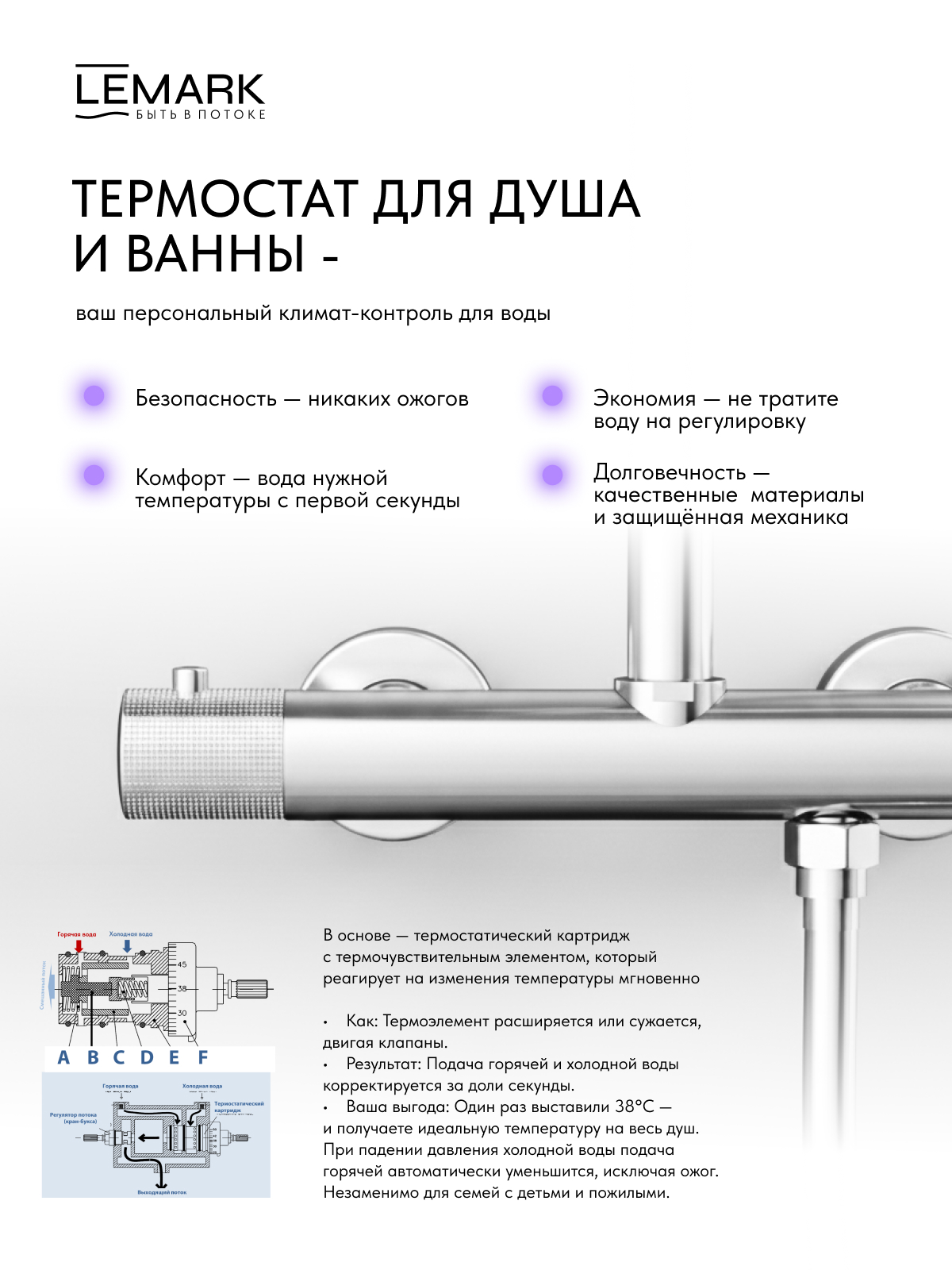 Смеситель Lemark Белуга_Beluga LMF-8042B-C для ванны, термостатический