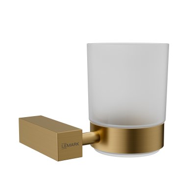 Стакан для ванной Lemark VALDAY подвесной, сталь, стекло, брашированное золото