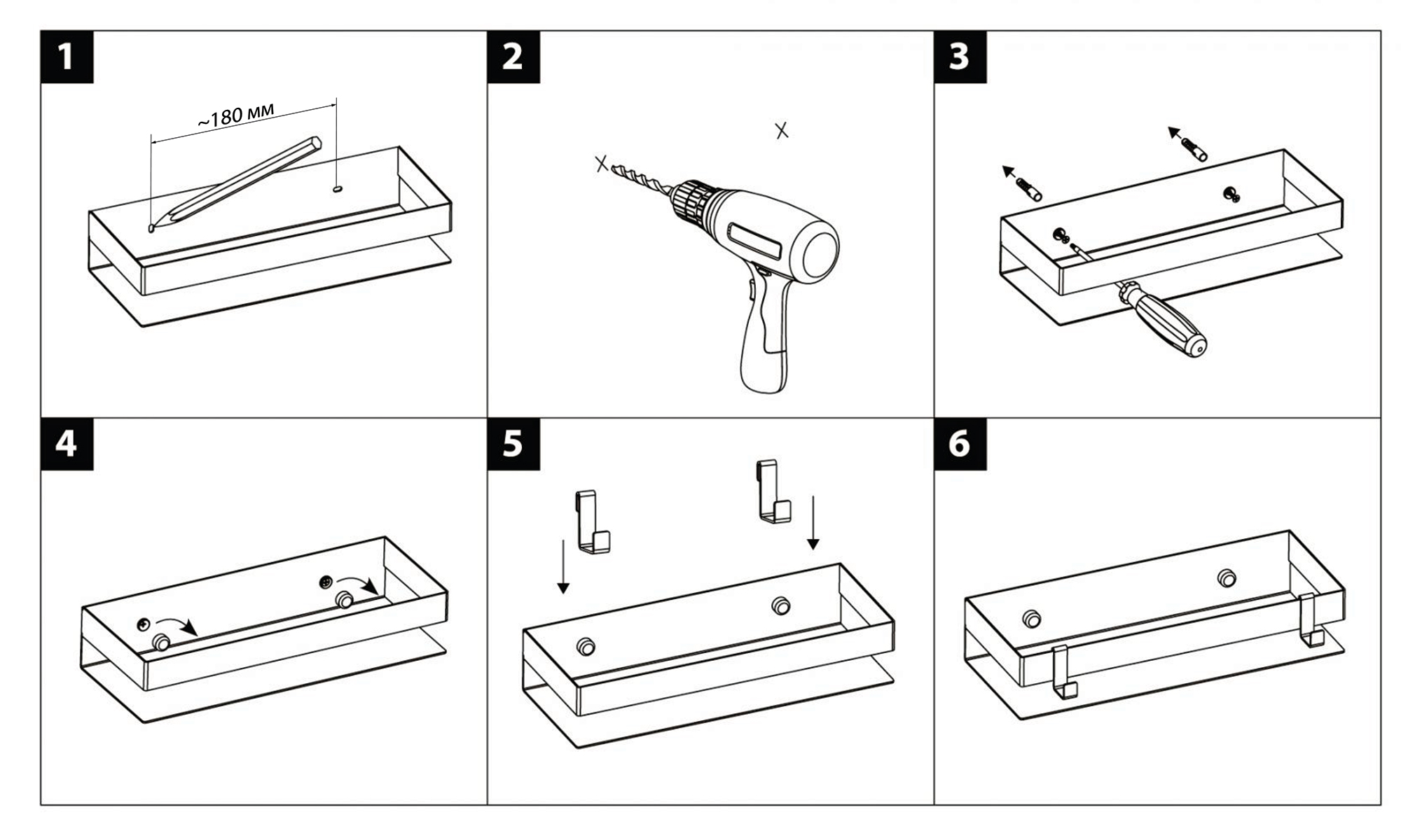 Полка для душа прямая Lemark 300 мм SHELF LINE из нерж. стали с крючками, хром