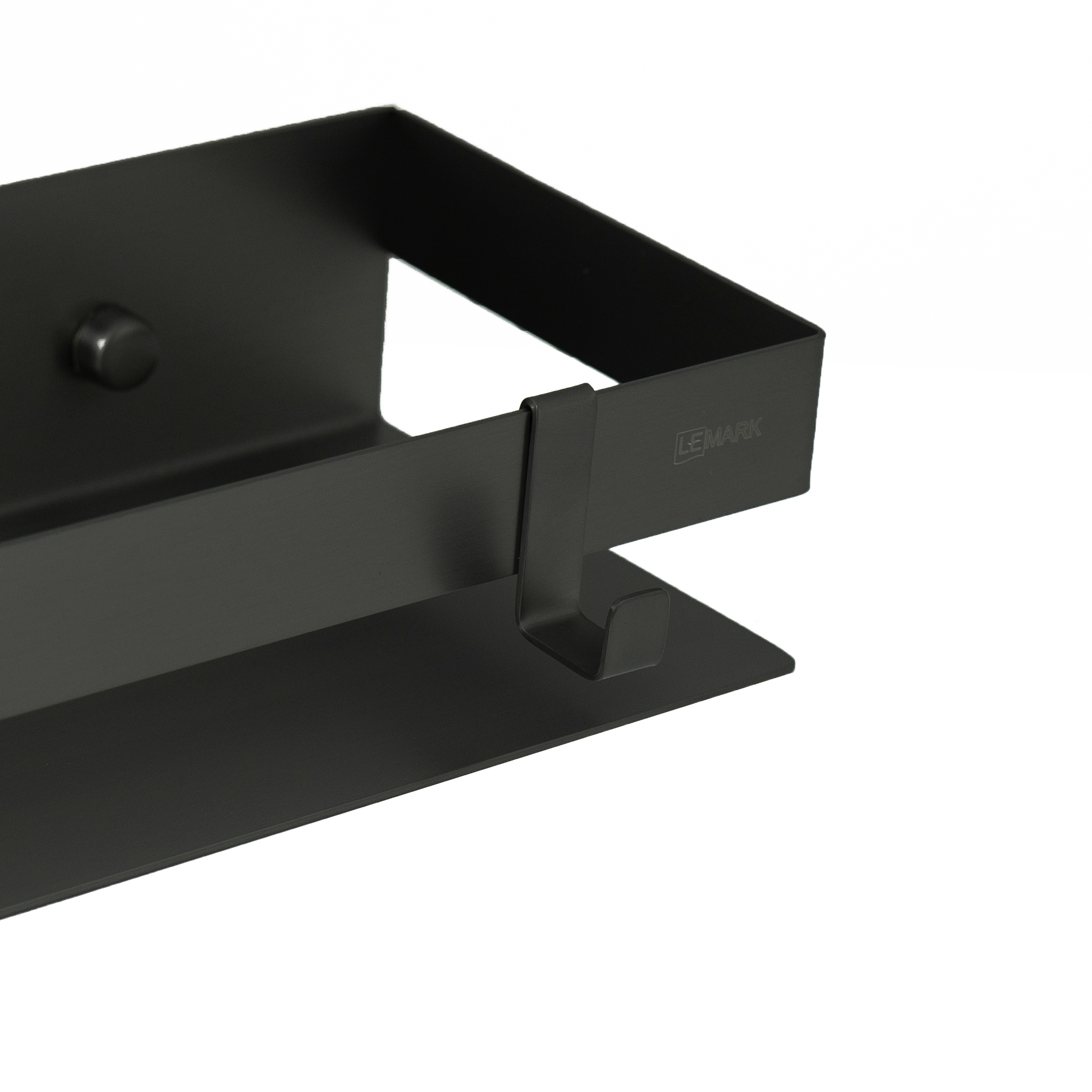 Полка для душа прямая Lemark 300 мм SHELF LINE из нерж. стали с крючками, черный