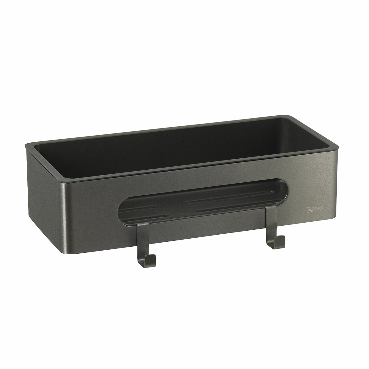 Полка для душа прямая Lemark SHELF LINE из нерж. стали с крючками, графит/вставка-пластик графит