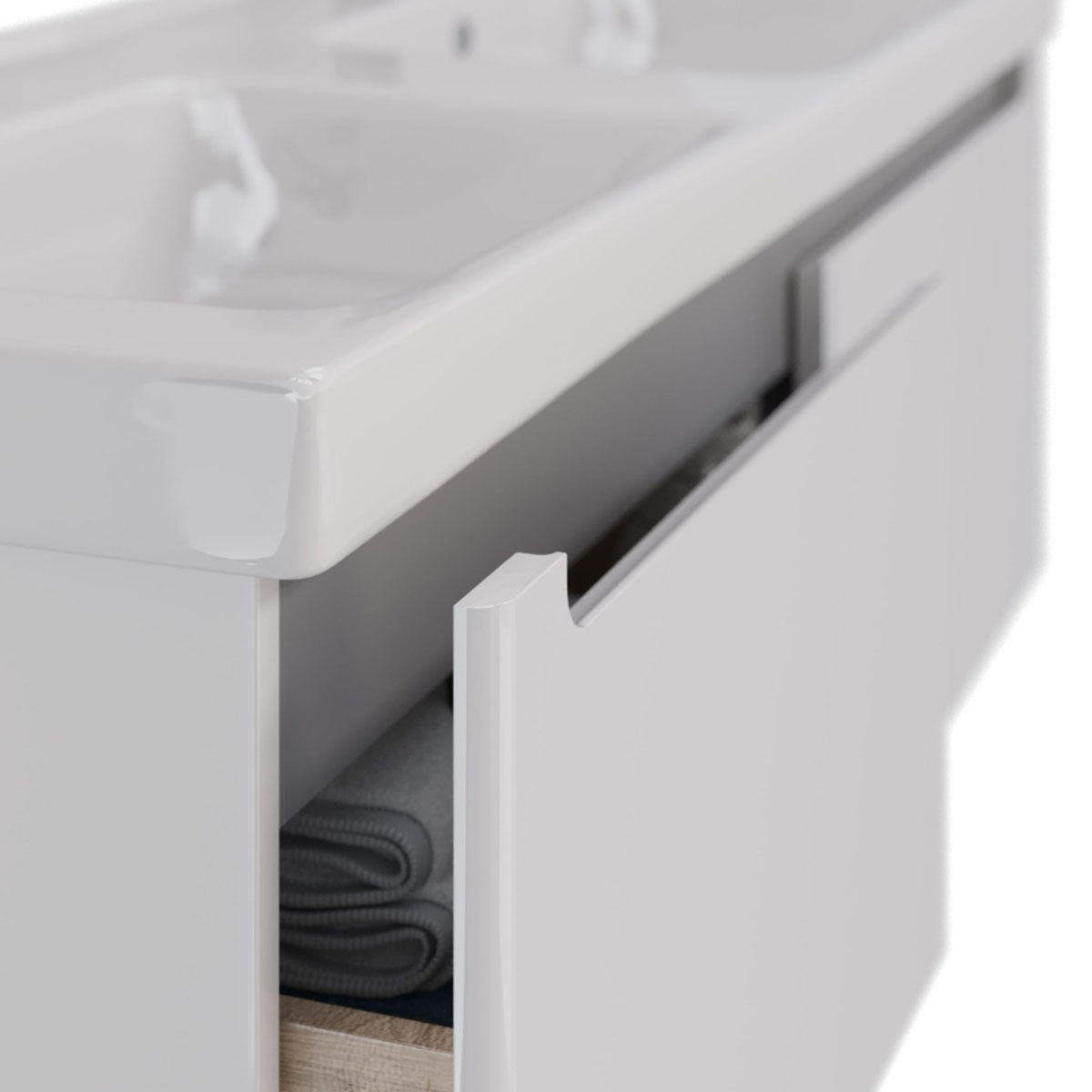 Тумба Lemark BUNO MINI 125 см под 2 раковины, подвесная, 2 ящика, цвет корпуса, фасада: Белый глянец Тумба Lemark BUNO MINI 125 см под 2 раковины, подвесная, 2 ящика, цвет корпуса, фасада: Белый глянец