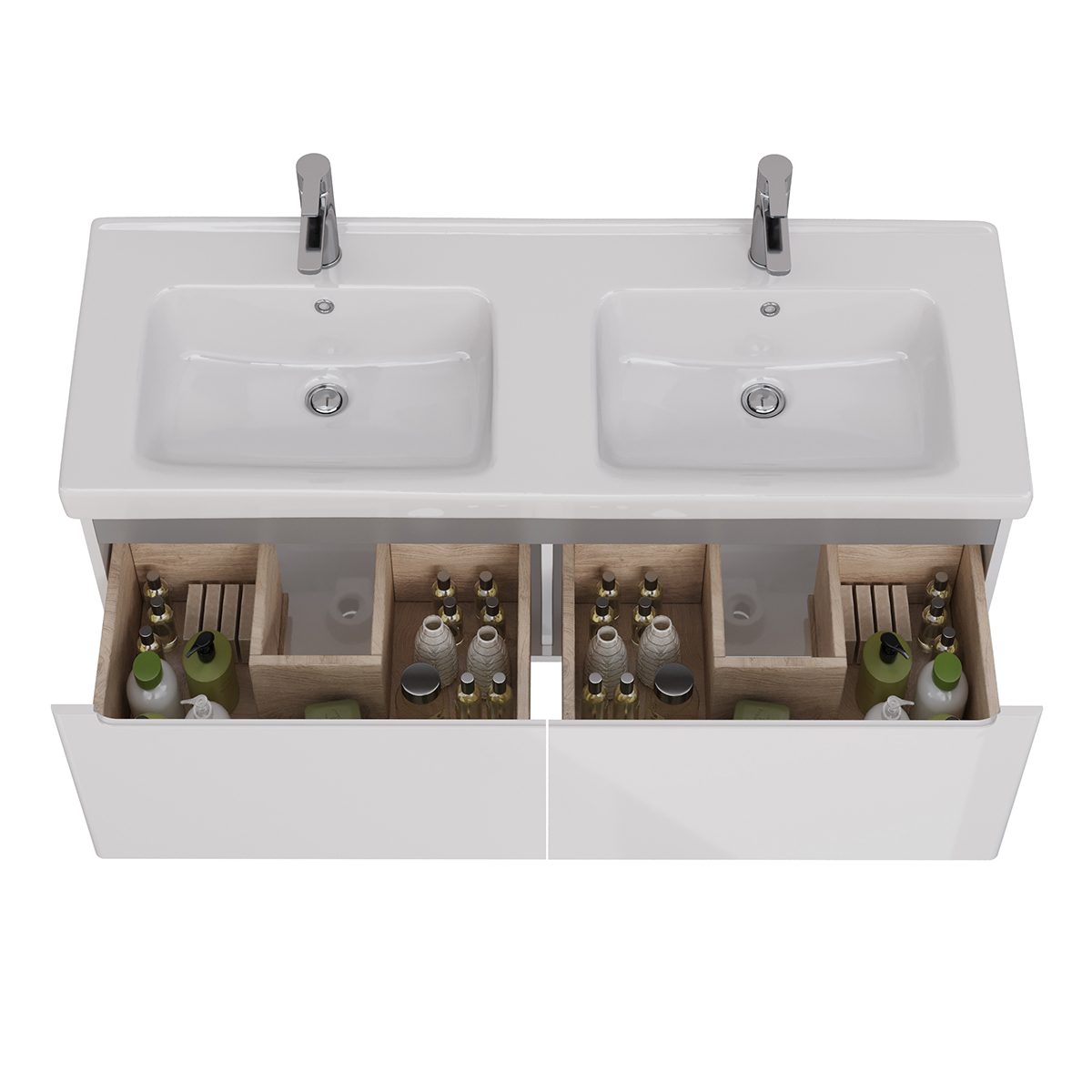 Тумба Lemark BUNO MINI 125 см под 2 раковины, подвесная, 2 ящика, цвет корпуса, фасада: Белый глянец Тумба Lemark BUNO MINI 125 см под 2 раковины, подвесная, 2 ящика, цвет корпуса, фасада: Белый глянец