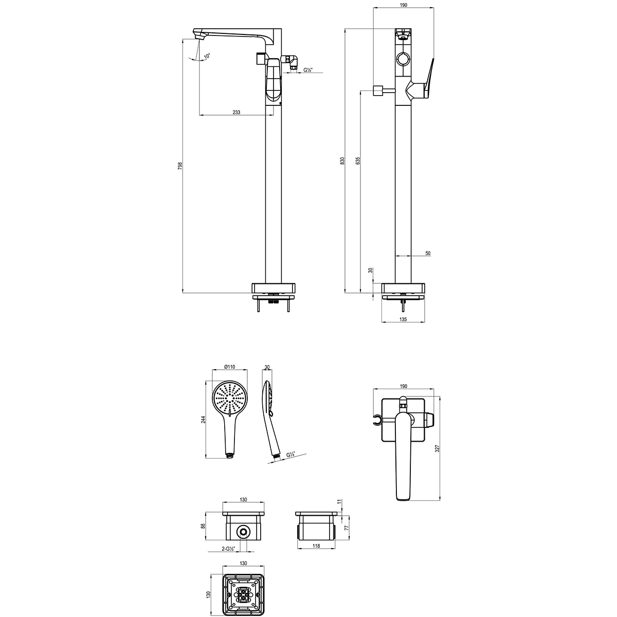 Смеситель Lemark Bronx LM3744MW для ванны напольный