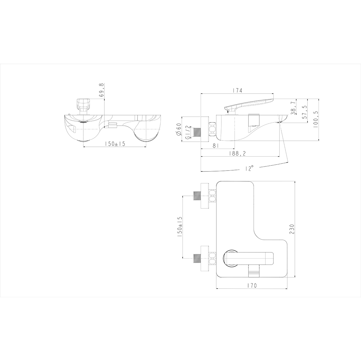 Смеситель Lemark  Bellario LM6802C для ванны