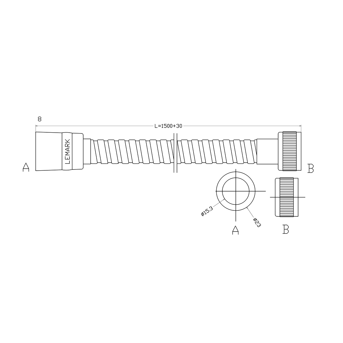 Душевой шланг Lemark LE8023S-Black 1.5 м, TURN-FREE, черный