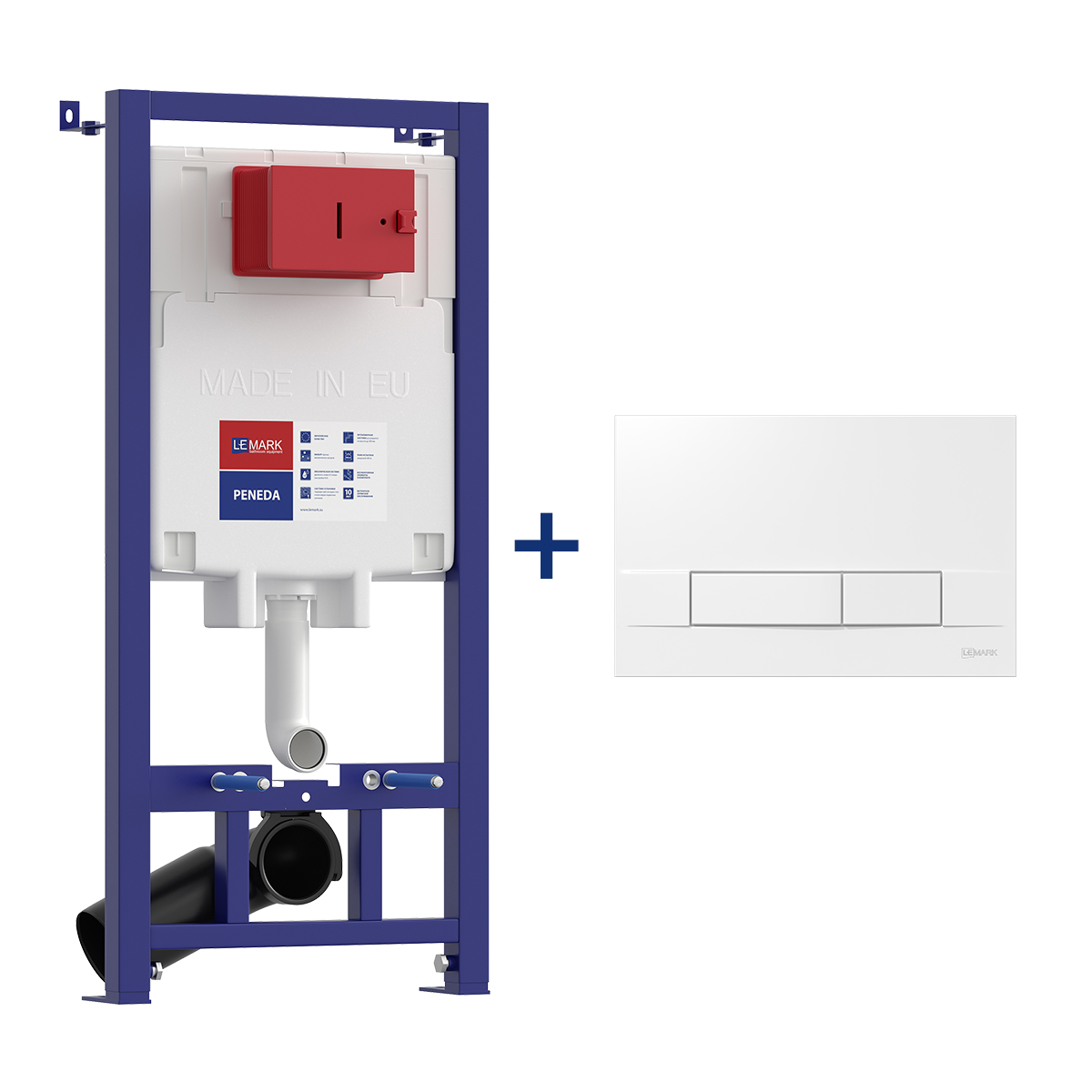 Комплект 2в1: Инсталляция Lemark PENEDA для унитазов с кнопкой смыва BIT белый глянец