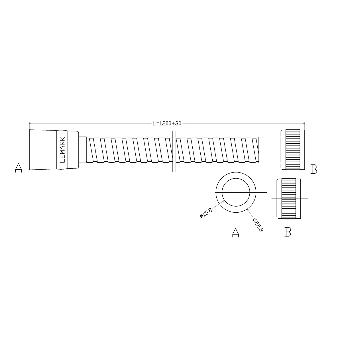 Душевой шланг Lemark LE8028S двухзагибный 1,2 м, сталь хромированная, пакет с подвесом