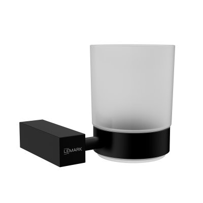 Стакан для ванной Lemark VALDAY подвесной, сталь, стекло, матовый черный