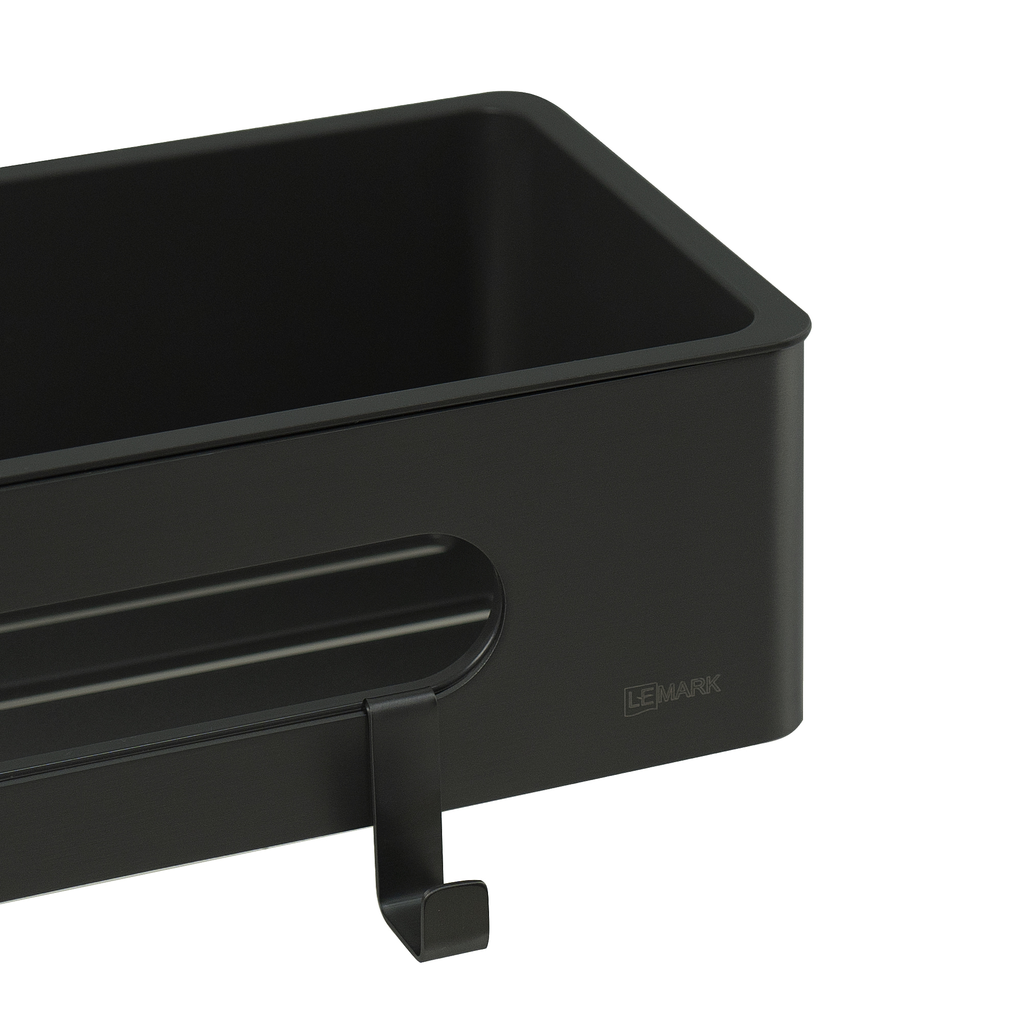 Полка для душа прямая Lemark SHELF LINE из нерж. стали с крючками, черный/ вставка-пластик черный