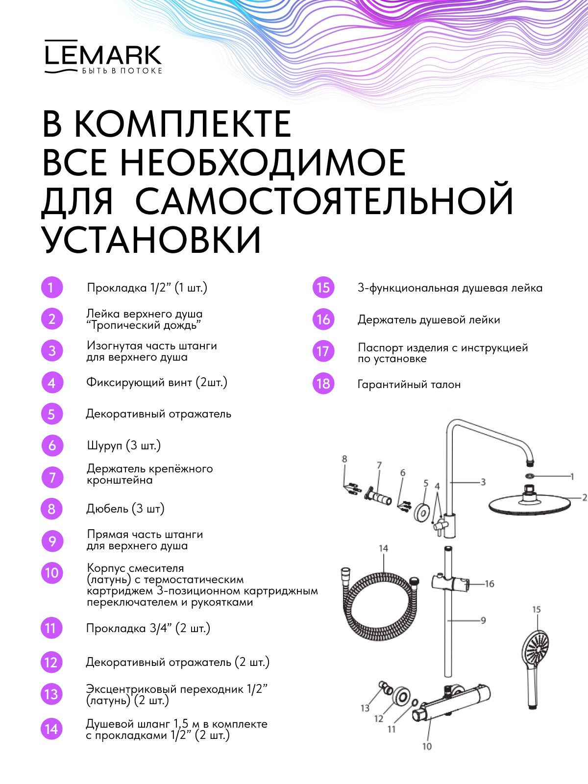 Смеситель Lemark Бронкс_Bronx LM3770BL для душа термостатический