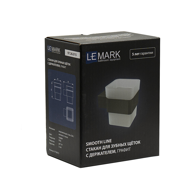 Стакан для зубных щёток Lemark SMOOTH LINE с держателем, графит