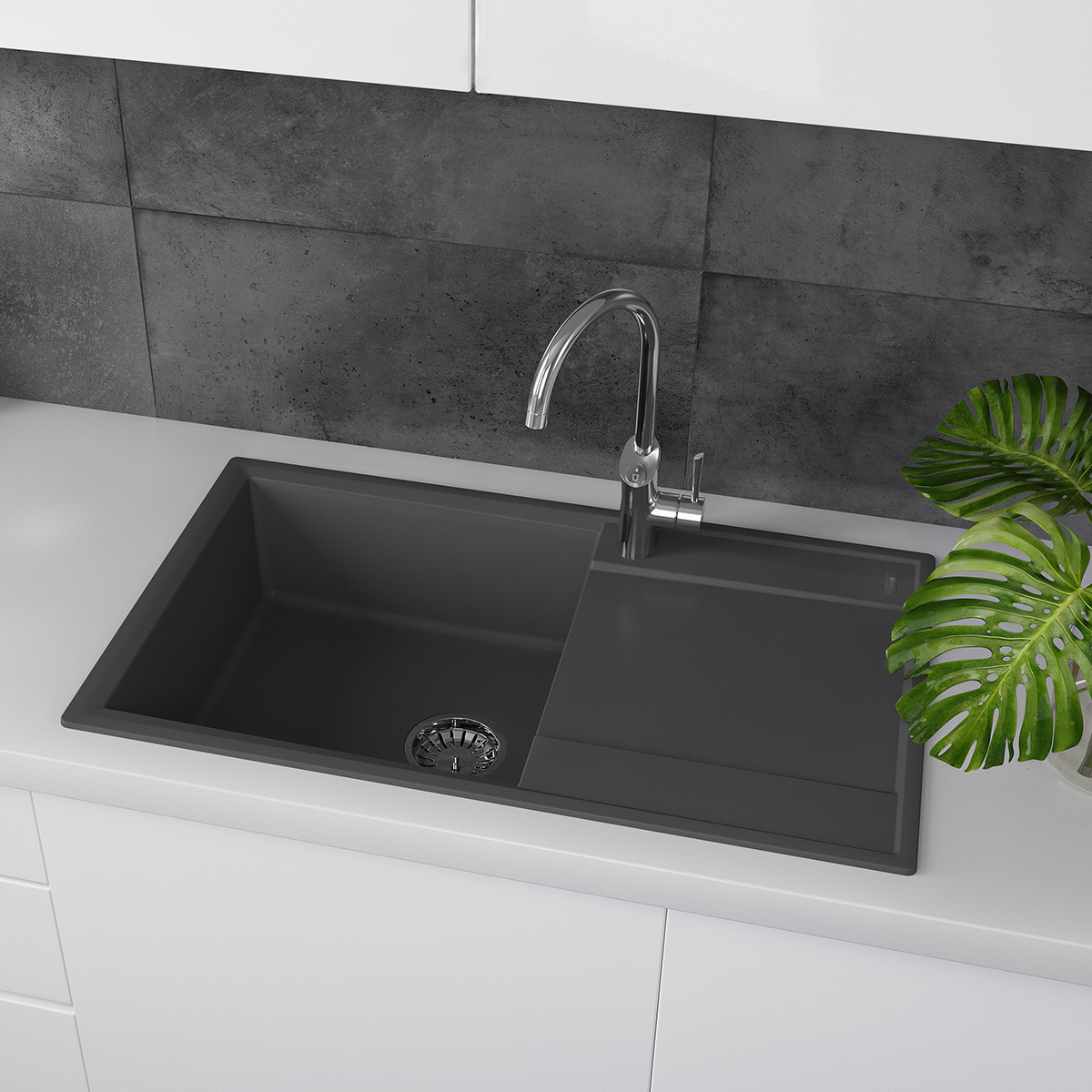 Кухонная мойка Lemark IMANDRA 840 врезная прямоугольная с крылом из кварцгранита