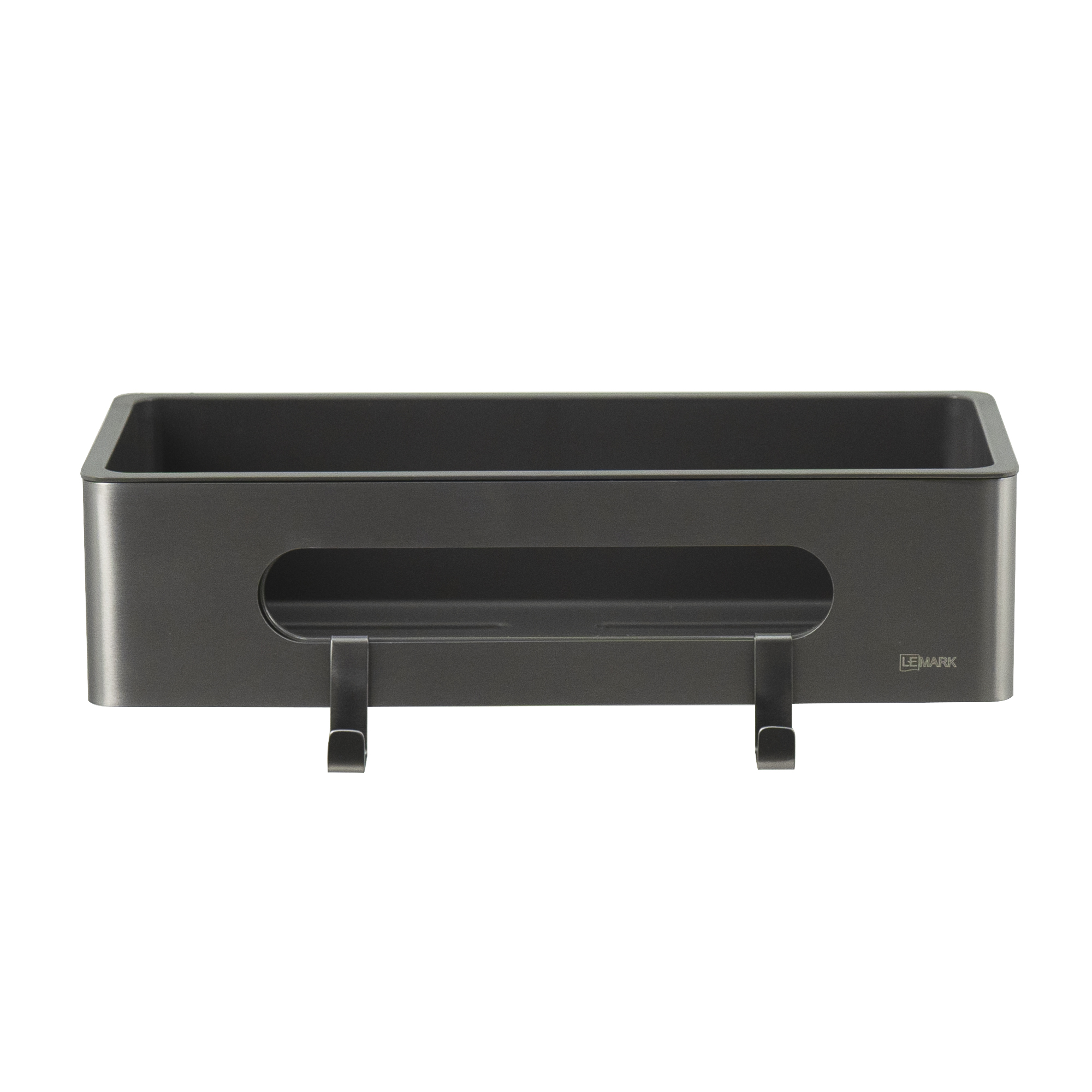 Полка для душа прямая Lemark SHELF LINE из нерж. стали с крючками, графит/вставка-пластик графит