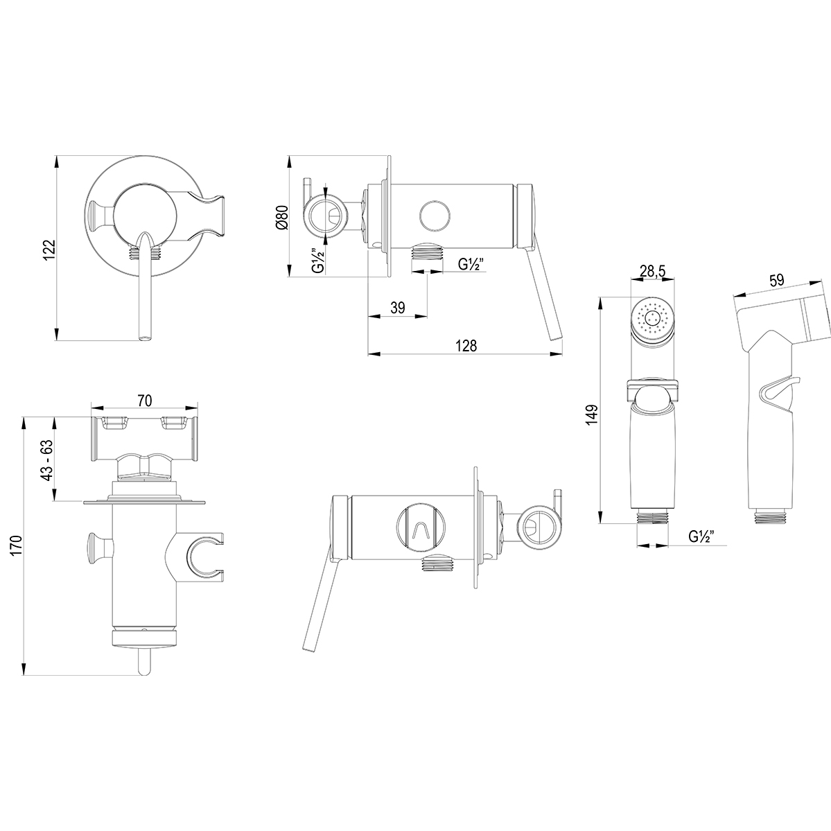Смеситель Lemark Minima LM3819C с гигиеническим душем, встраиваемый