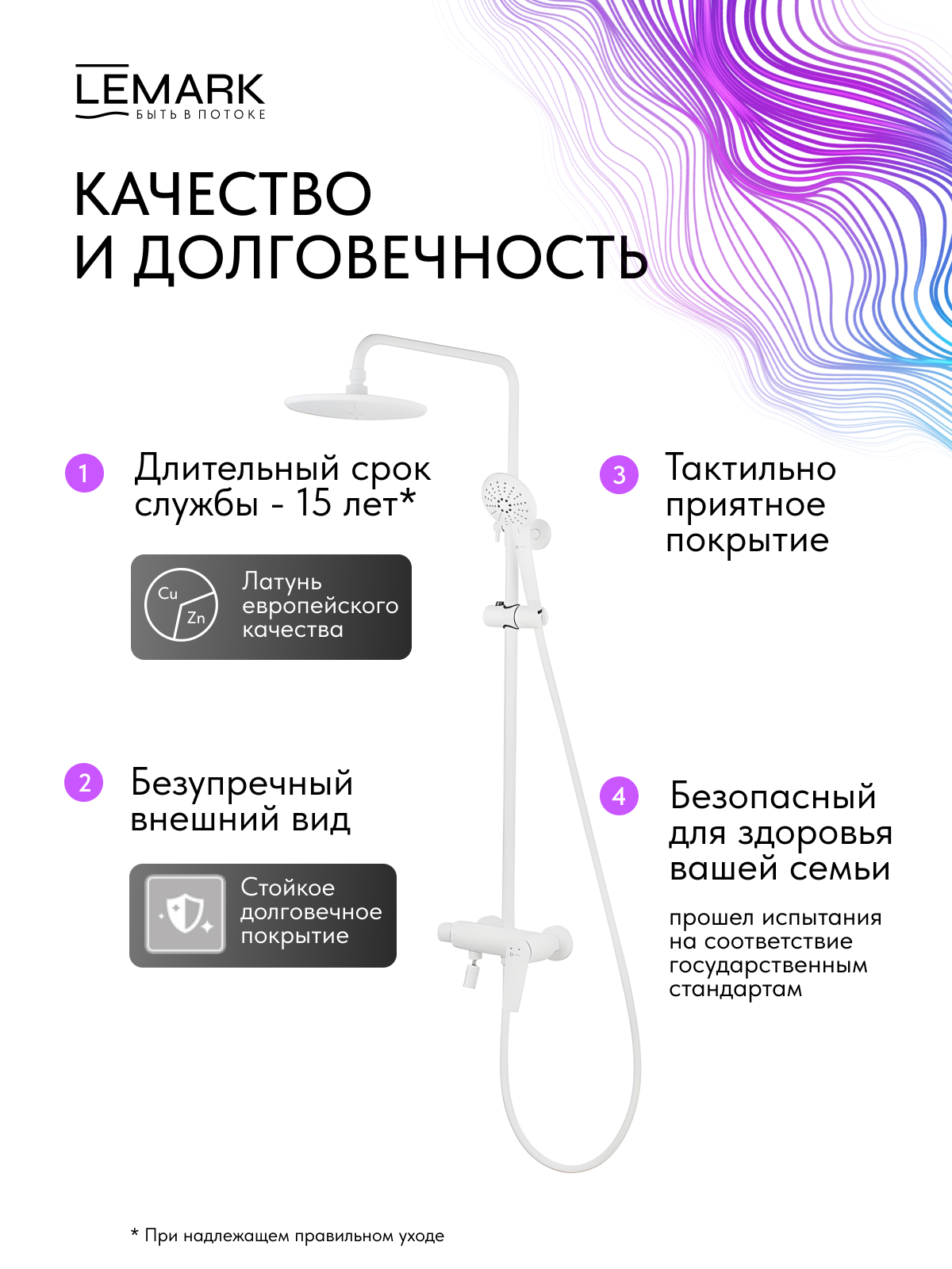 Смеситель Lemark Бронкс_Bronx LM3762MW для ванны и душа с регулируемой высотой штанги и верхней душевой лейкой "Тропический дождь"