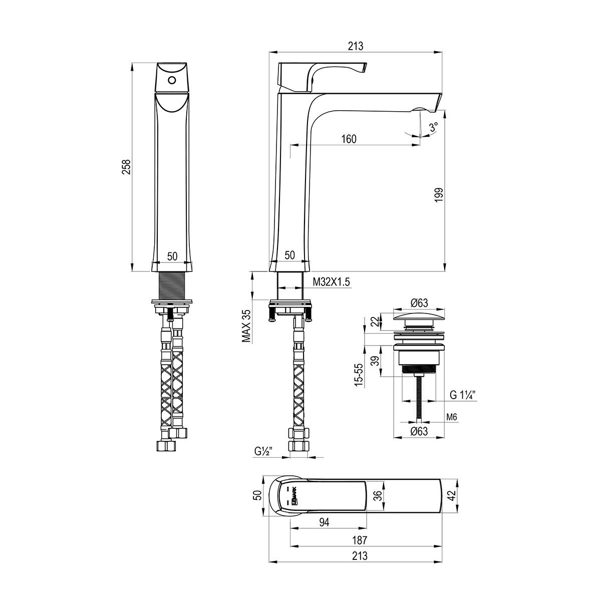 Смеситель Lemark Ursus LM7209BG для раковины монолитный