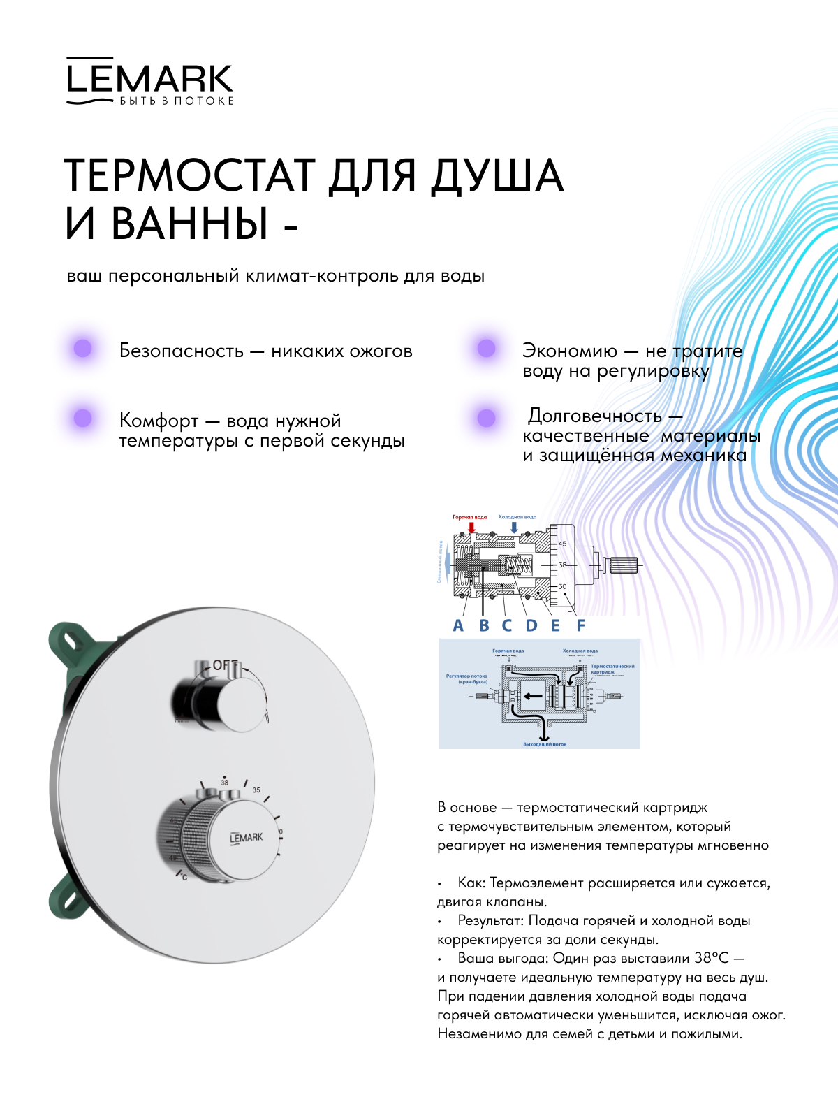 Смеситель Lemark Белуга_Beluga LMF-8065B-C для душа термостатический, встраиваемый