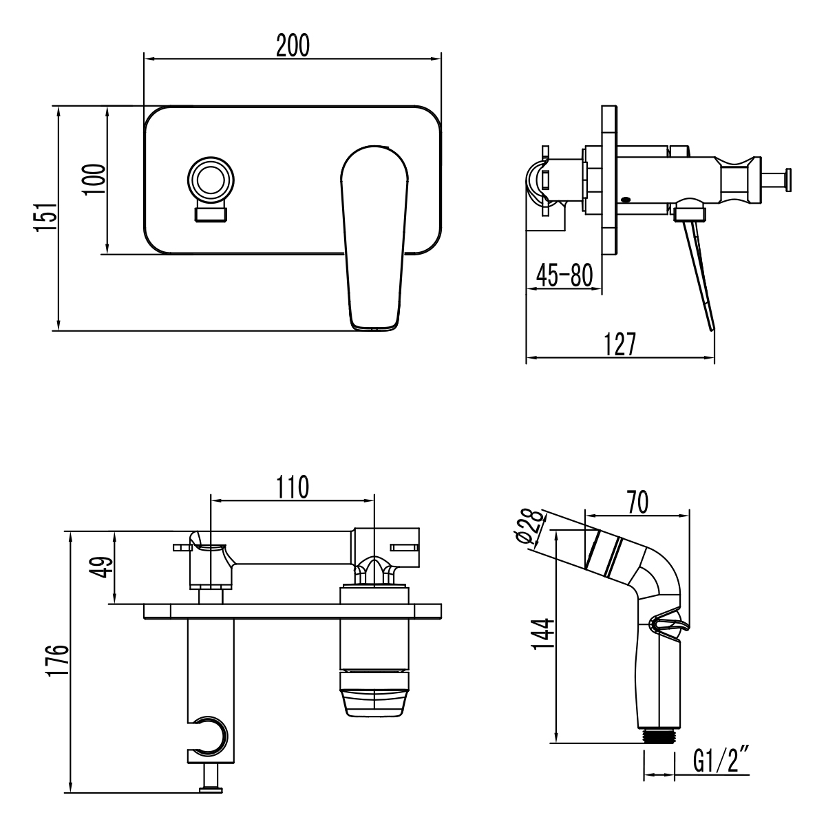 Смеситель Lemark Bronx LM3720GM с гигиеническим душем, встраиваемый