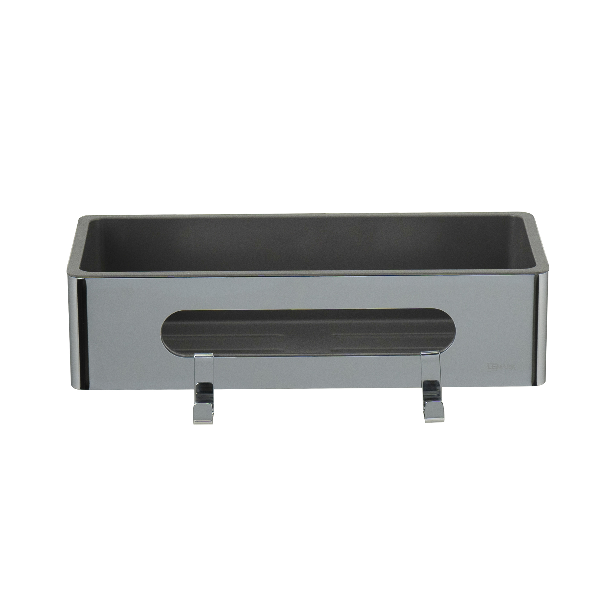 Полка для душа прямая Lemark SHELF LINE из нерж. стали с крючками, хром/вставка-пластик графит