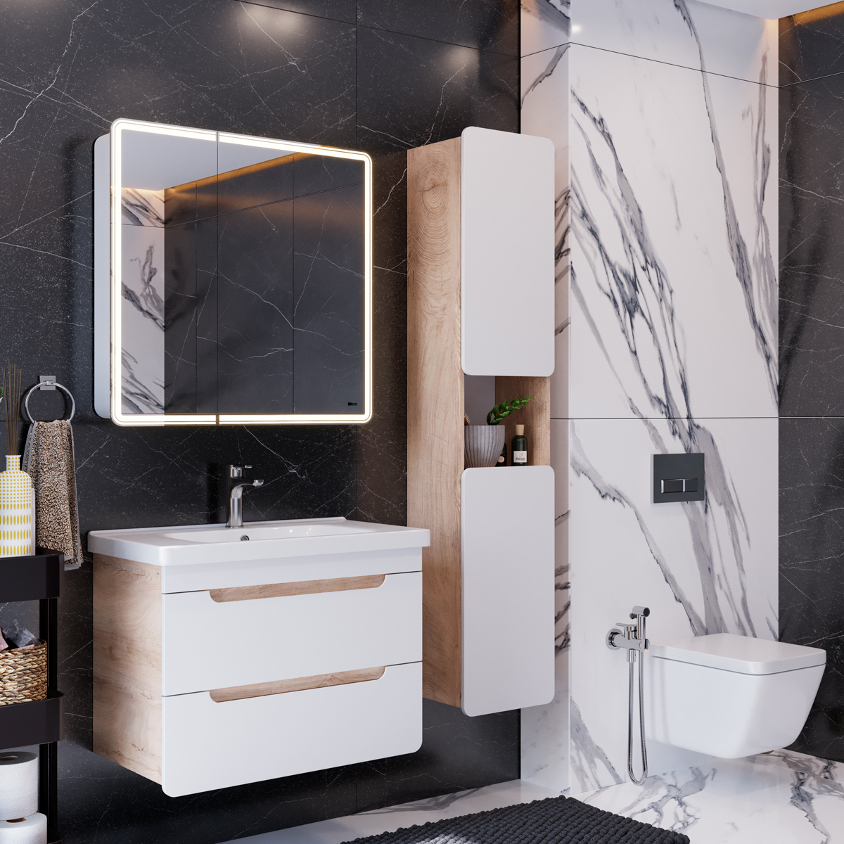 Шкаф зеркальный Lemark ELEMENT 70х80 см 2-х дверный, с подсветкой, с розеткой, цвет корпуса: Белый Шкаф зеркальный Lemark ELEMENT 70х80 см 2-х дверный, с подсветкой, с розеткой, цвет корпуса: Белый