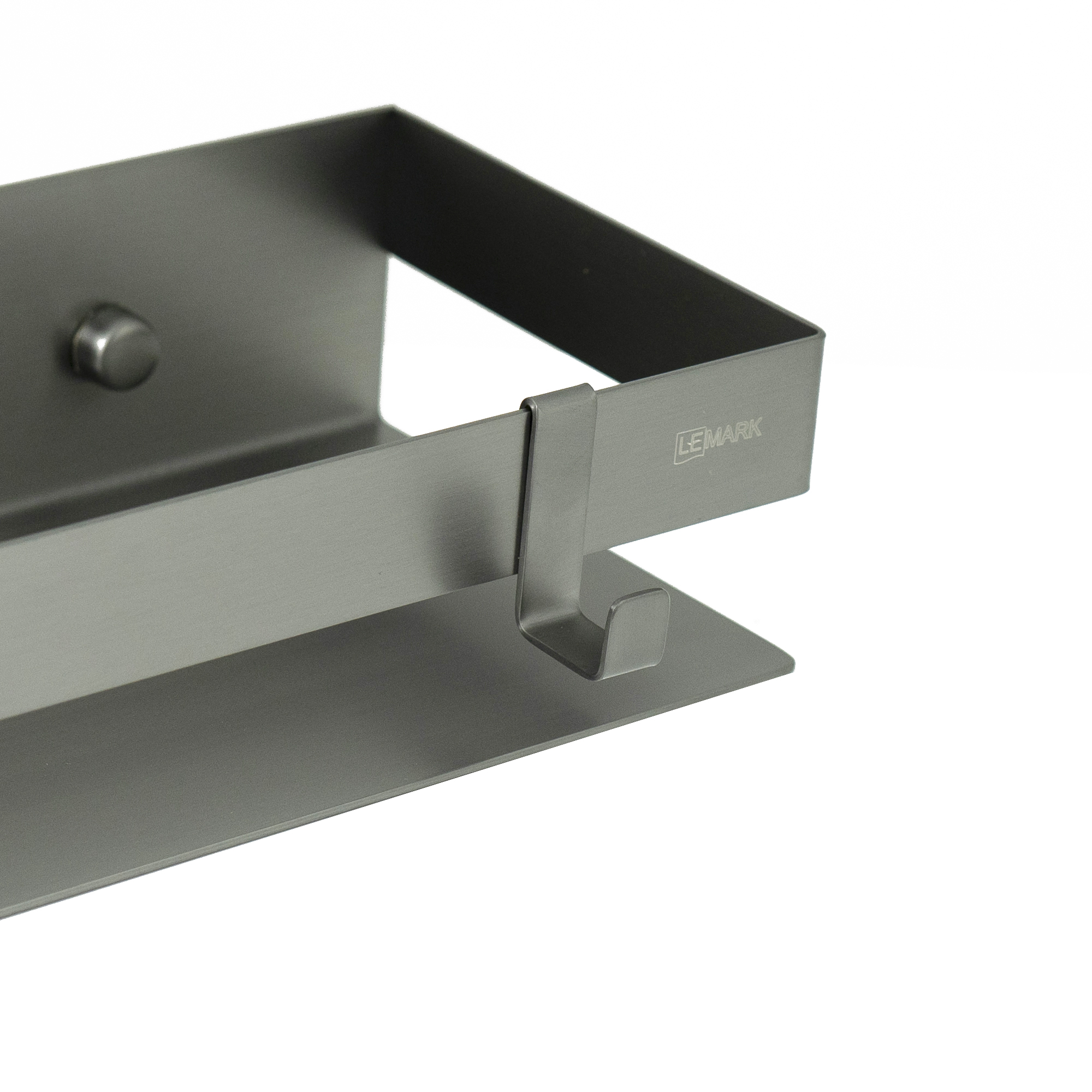 Полка для душа прямая Lemark 300 мм SHELF LINE из нерж. стали с крючками, графит