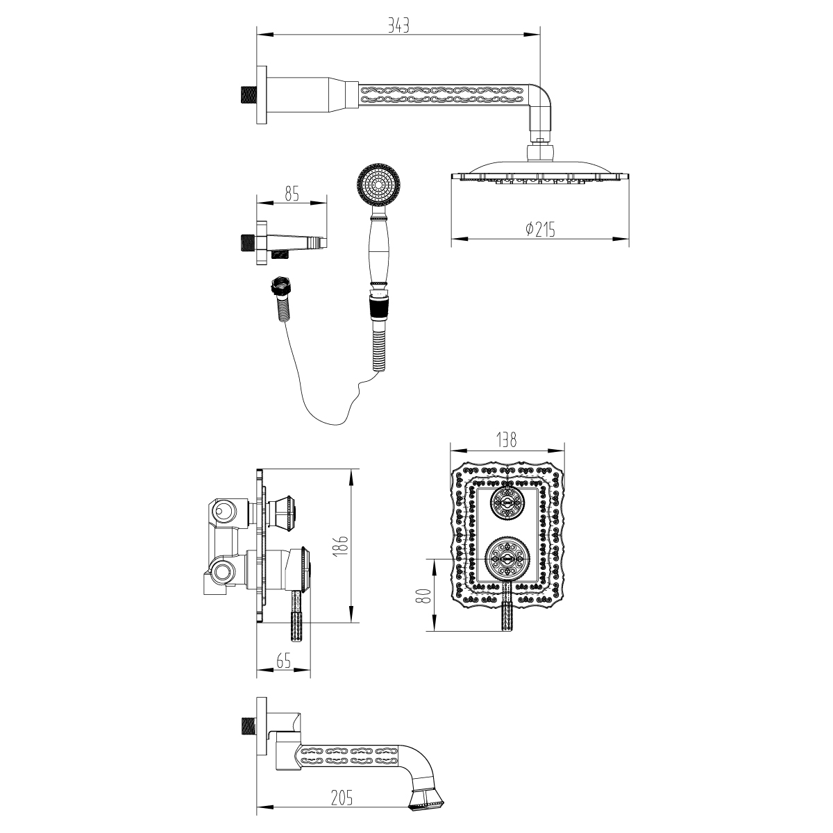 Смеситель Lemark Jasmine LM6622B для ванны и душа, встраиваемый