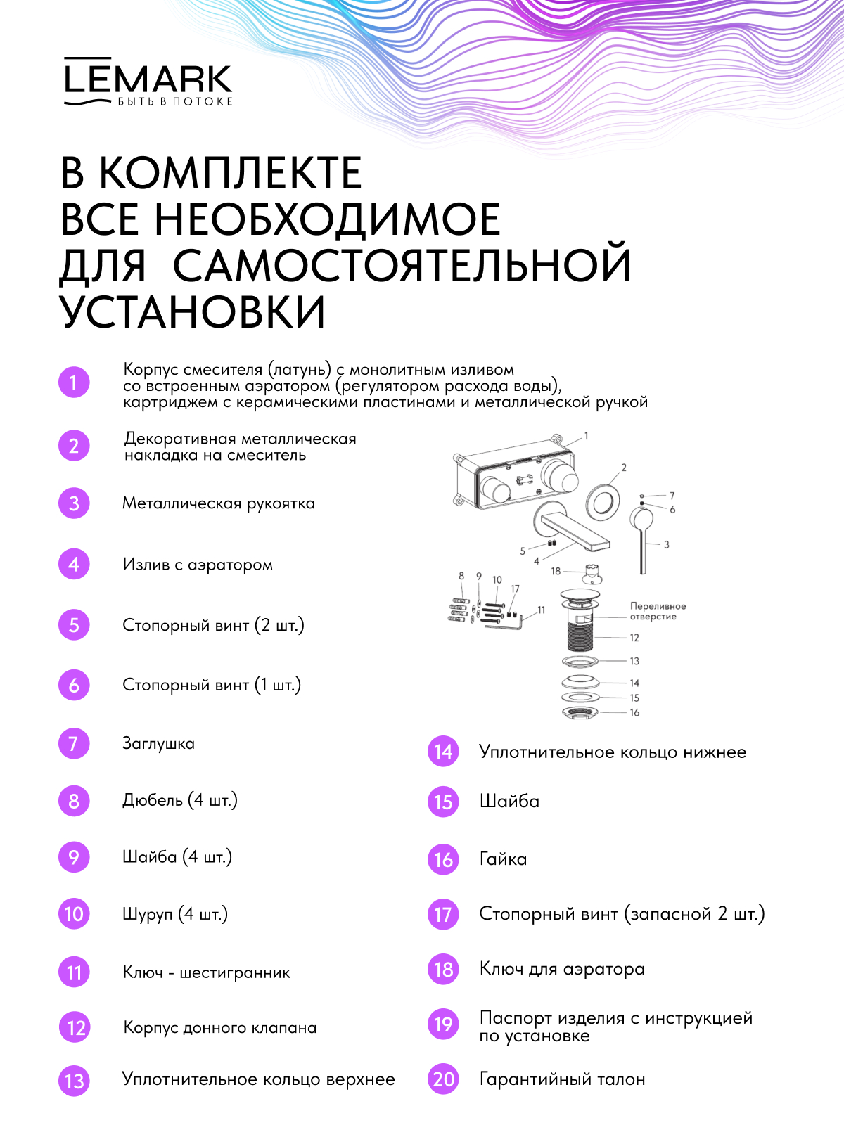 Смеситель Lemark Валдай_Valday LMF-8133B-BRG для раковины, встраиваемый