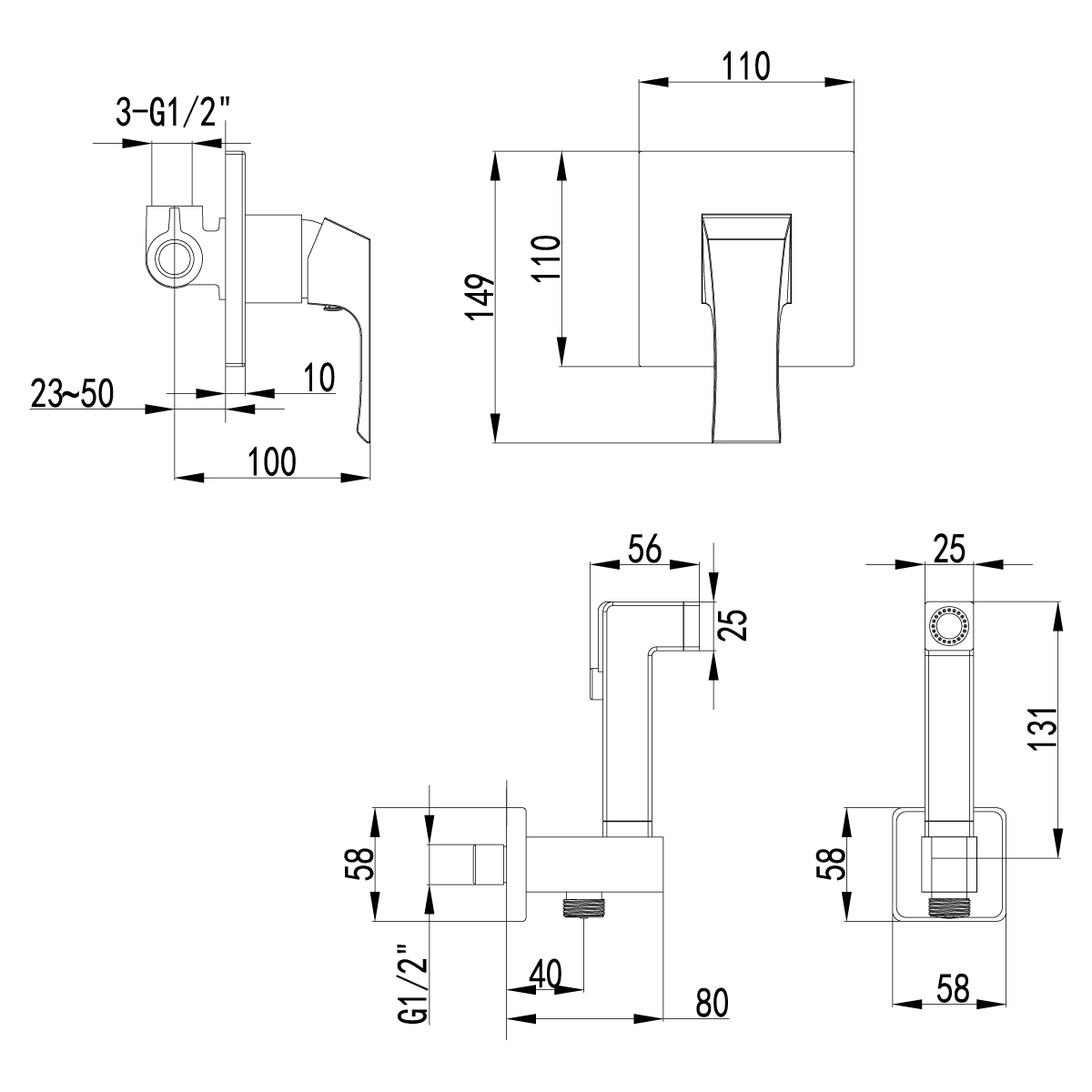 Смеситель Lemark Unit LM4519C с гигиеническим душем, встраиваемый