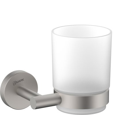 LEMARK | Стакан для ванной Lemark BELUGA подвесной, сталь, стекло, брашированный никель