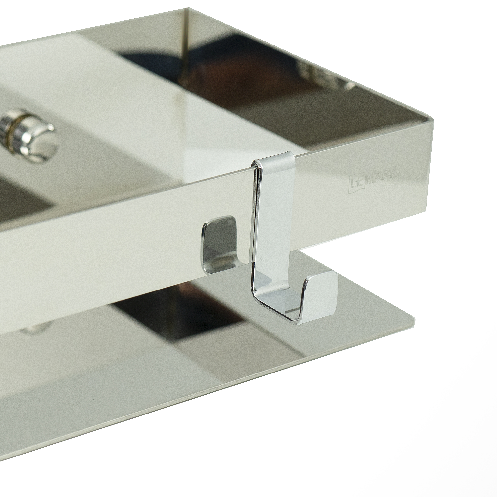Полка для душа прямая Lemark 300 мм SHELF LINE из нерж. стали с крючками, хром