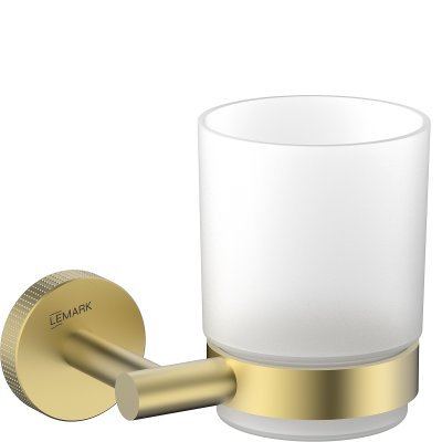 LEMARK | Стакан для ванной Lemark BELUGA подвесной, сталь, стекло, брашированное светлое золото