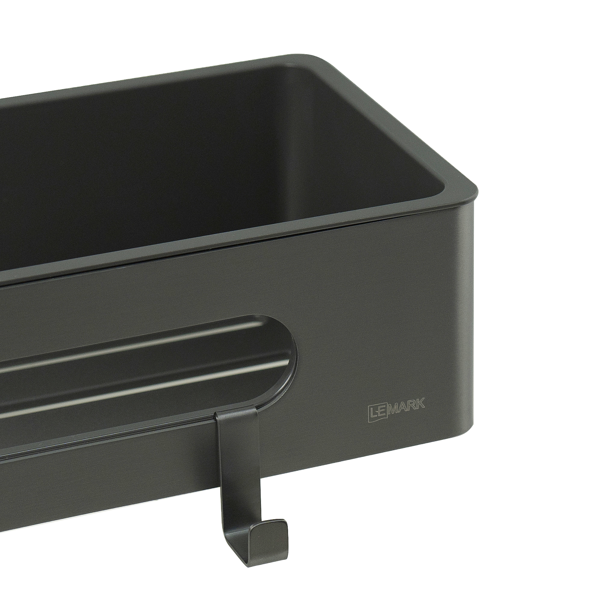 Полка для душа прямая Lemark SHELF LINE из нерж. стали с крючками, графит/вставка-пластик графит