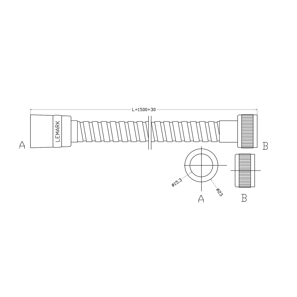 Душевой шланг Lemark LE8033S двухзагибный 1.5 м, TURN-FREE, сталь хромированная, блистер