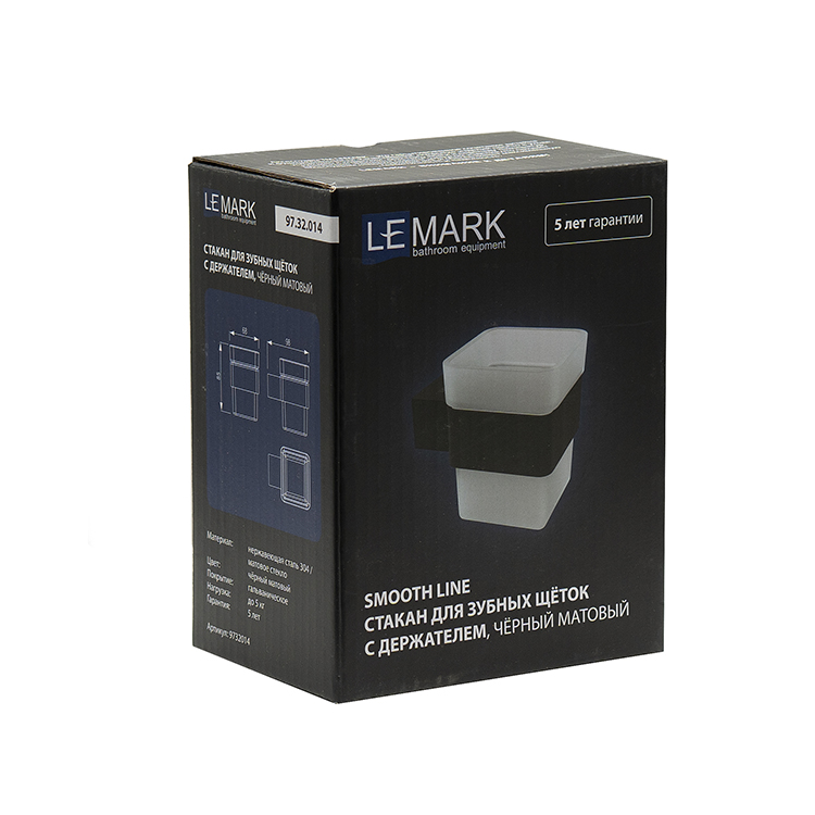 Стакан для зубных щёток Lemark SMOOTH LINE с держателем, чёрный матовый