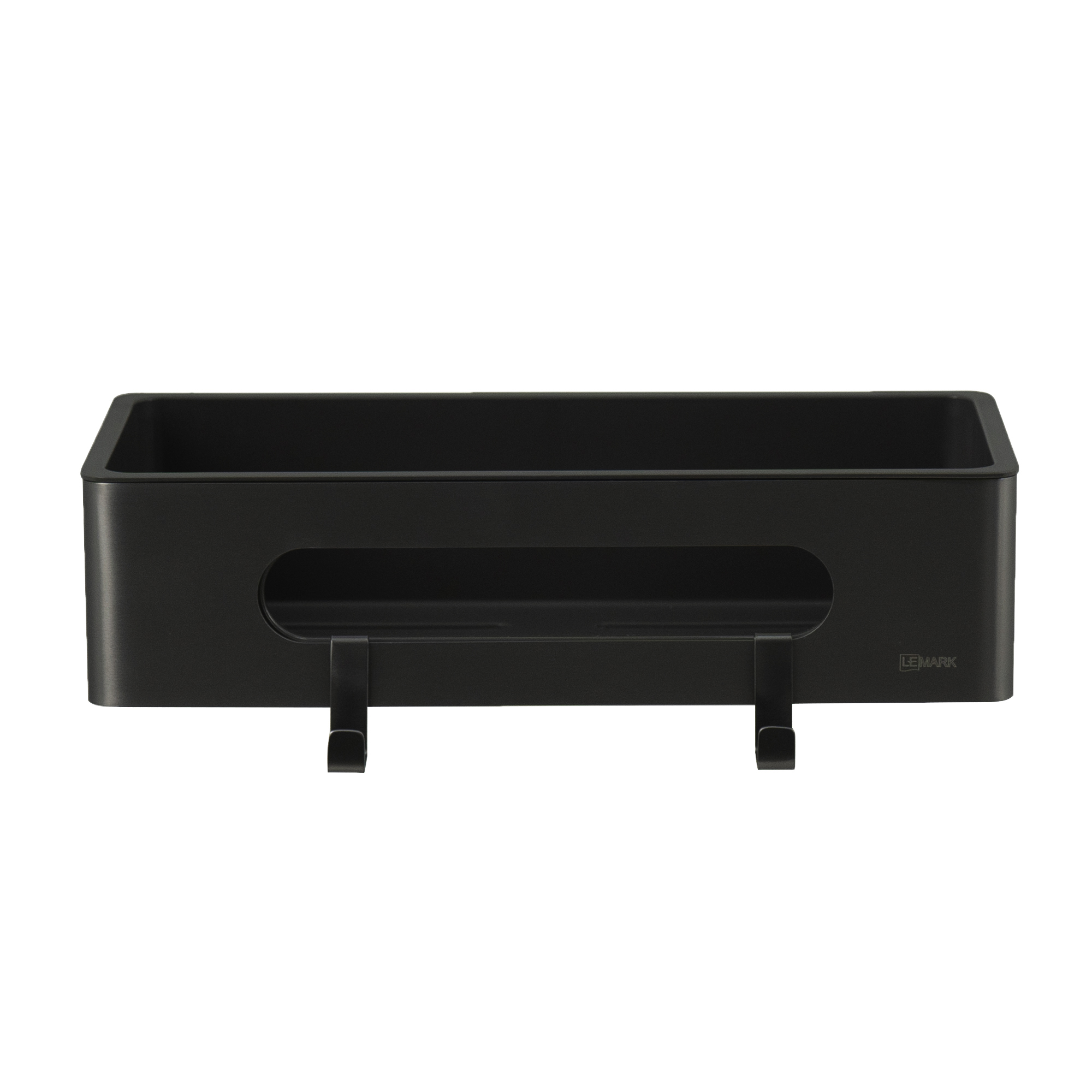 Полка для душа прямая Lemark SHELF LINE из нерж. стали с крючками, черный/ вставка-пластик черный