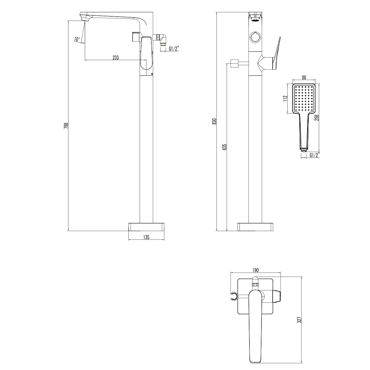 Смеситель Lemark Bronx LM3744GM для ванны, напольный