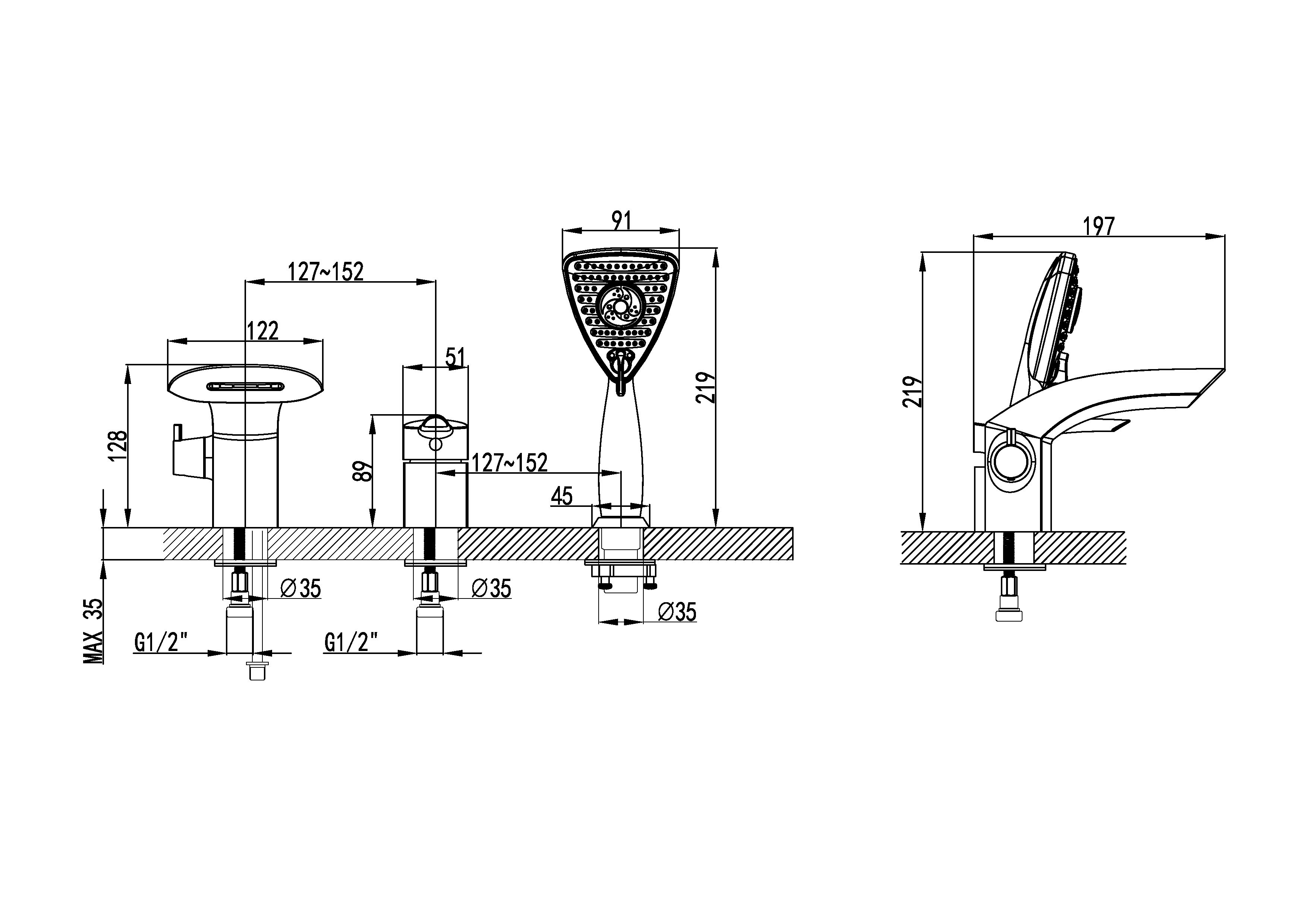 Смеситель Lemark Mars LM3545C для ванны, встраиваемый