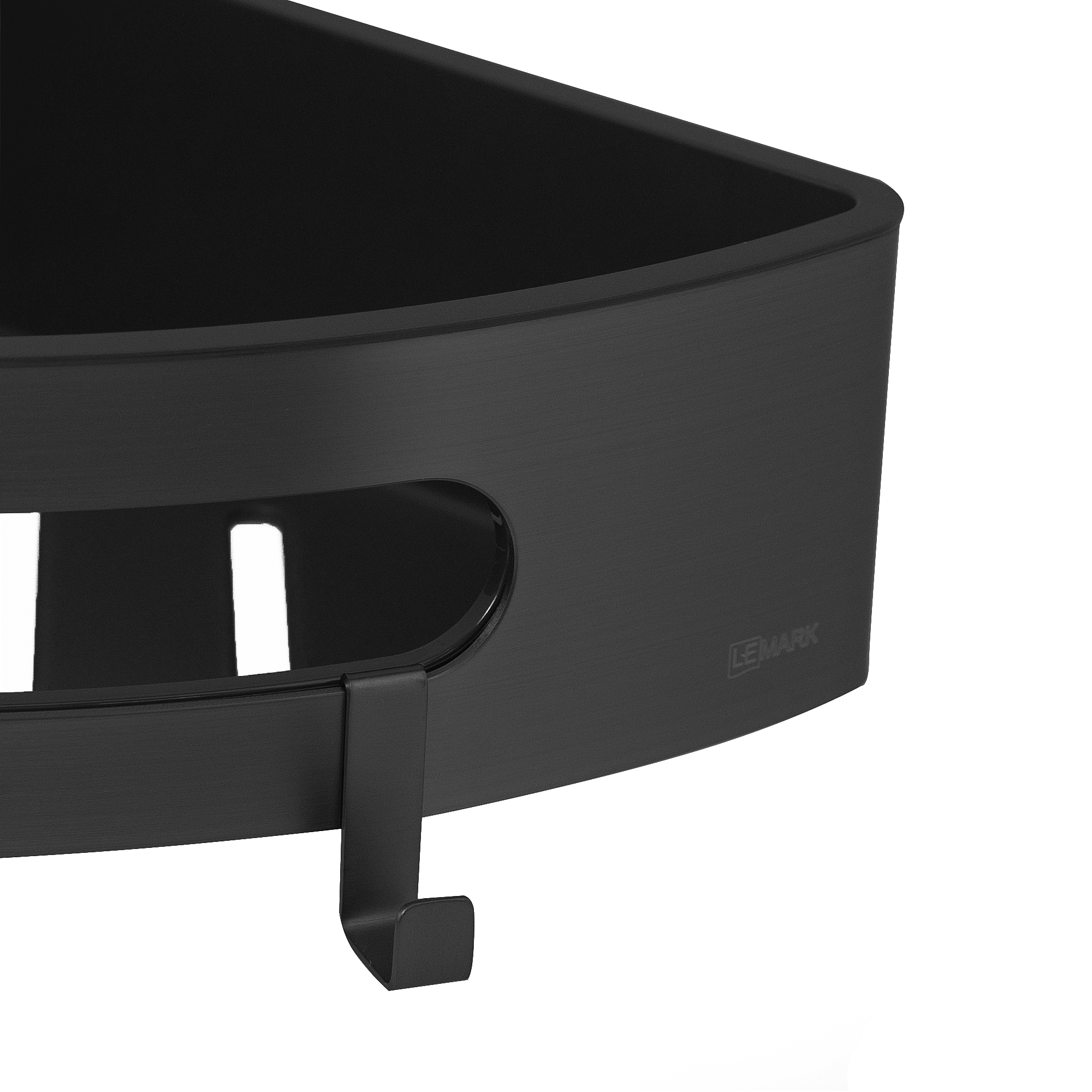Полка для душа угловая Lemark SHELF LINE из нерж. стали с крючками, черный/ вставка-пластик черный