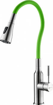 Смеситель Lemark Expert LM5082S-Green для кухни, с гибким  изливом и 2-х фун. аэрат, сталь/зеленый